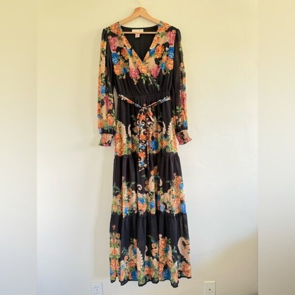 Flying Tomato Hey Cutie Woven Maxi Dress Black Boho Long Sleeve Tiered size S - Picture 3 of 10